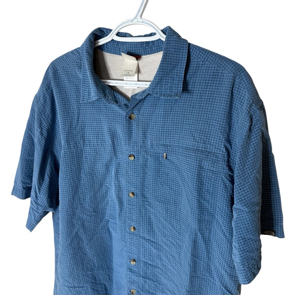 THE NORTH FACE Men’s Blue Plaid Button Down Tee Shirt Short Sleeve Size Large